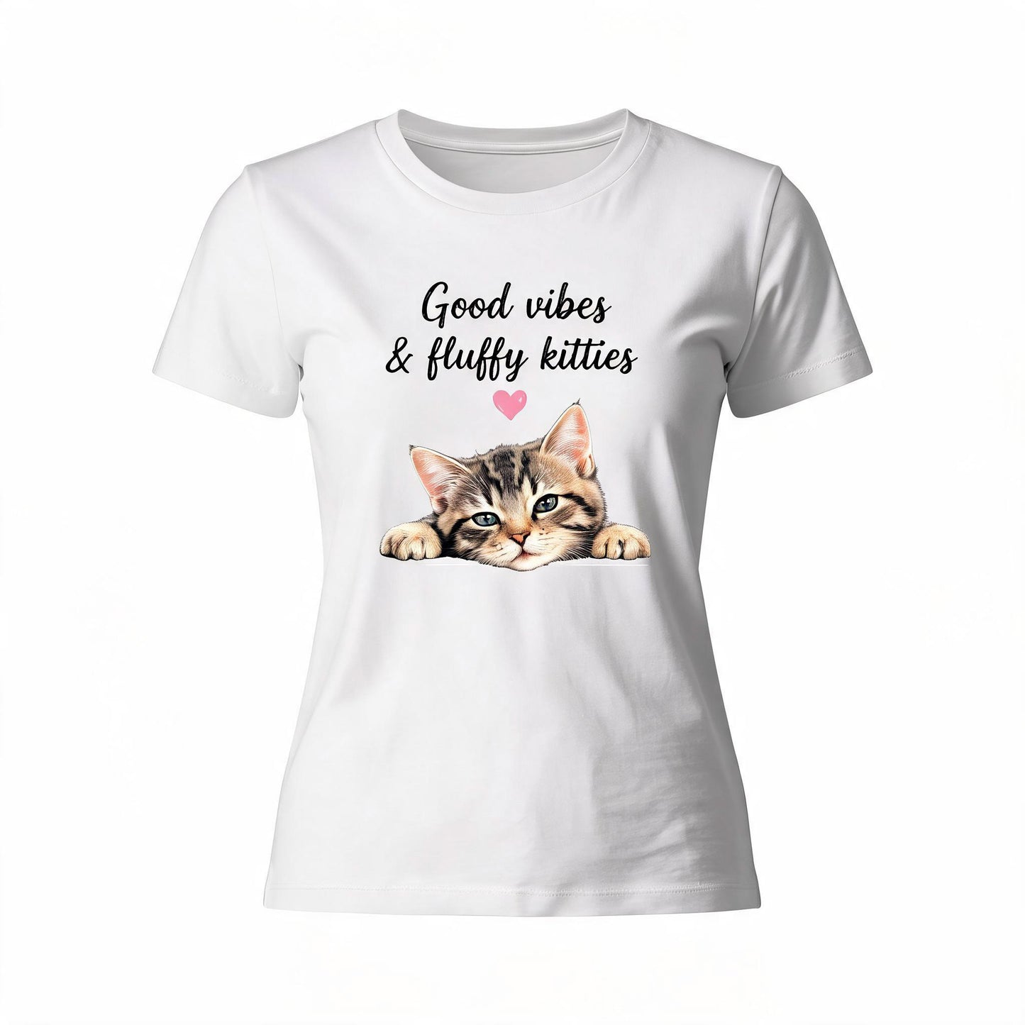 Good Vibes And Fluffy Kitties - White Background
